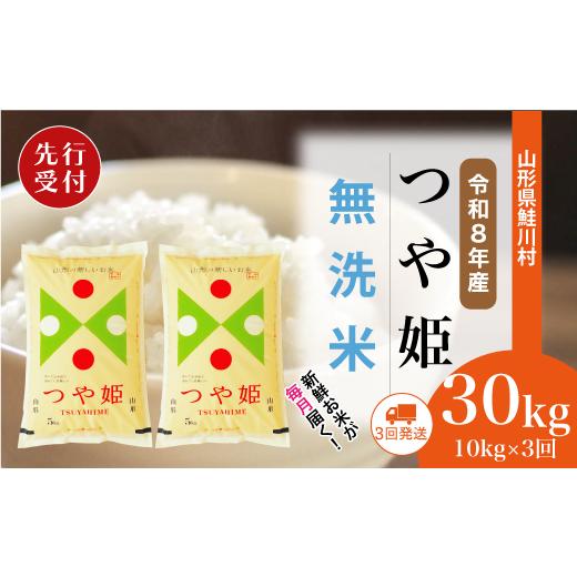 ふるさと納税 無洗米 山形県 鮭川村 令和8年産米先行受付 鮭川村 特別栽培米 つや姫 無洗米 定期便 30kg (10kg×1ヶ月間隔で3回お届け) 配送時期選べます