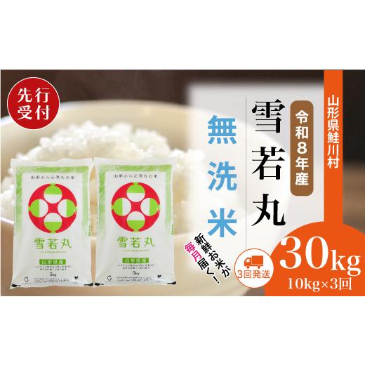 ふるさと納税 無洗米 山形県 鮭川村 令和8年産米先行受付 鮭川村 雪若丸 無洗米 定期便 30kg (10kg×1ヶ月間隔で3回お届け) 配送時期選べます