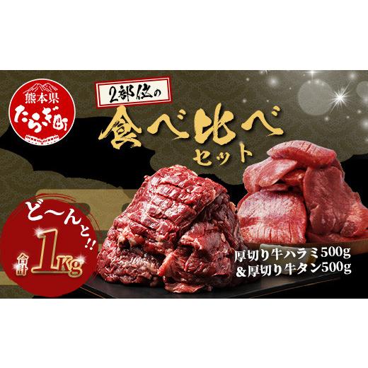ふるさと納税 牛肉 タン 熊本県 多良木町 8月発送 人気セット 厚切り 牛 ハラミ ステーキ& 厚切り 牛タン 合計 1kg 8月発送