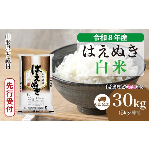 ふるさと納税 米 はえぬき 山形県 大蔵村  令和8年産米先行受付 大蔵村産 はえぬき 白米 定期便 30kg （5kg×1ヶ月間隔で6回お届け） 配送時期選べますの画像
