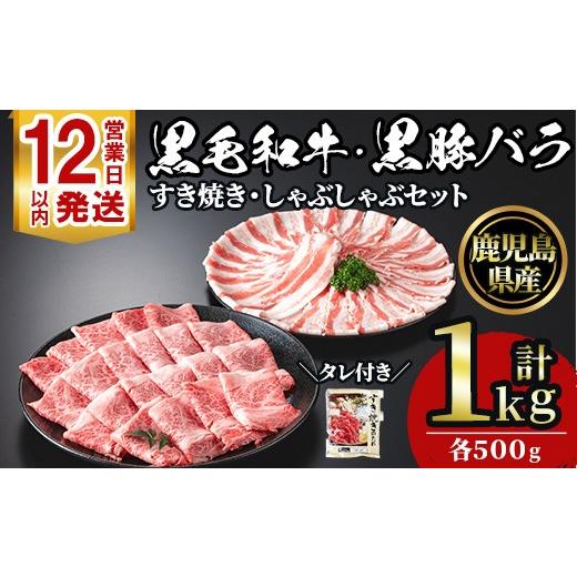 ふるさと納税 牛肉 ロース 鹿児島県 日置市 No.1361 黒毛和牛すき焼き・黒豚しゃぶしゃぶセット(合計1kg 黒毛和牛すき焼き用500g・黒豚しゃぶしゃぶ用500g) 国…