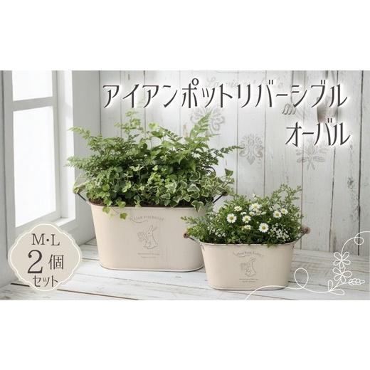 ふるさと納税 雑貨・日用品 大阪府 河内長野市 アイアンポット リバーシブル オーバル M L 2個セット | 楕円形 植木鉢 おしゃれ 鉢カバー 止水栓付 寄せ植え …