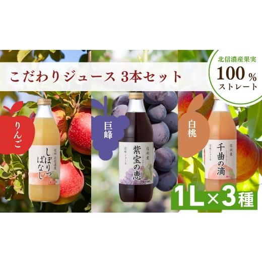 ふるさと納税 果汁飲料 長野県 長野市 信州寿果樹園 こだわりジュース 3本セット (りんご・巨峰・白桃) 1L×各1本