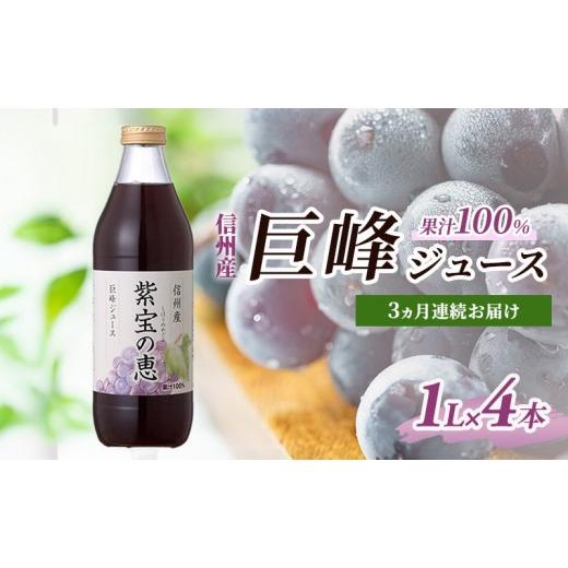 ふるさと納税 果汁飲料 ぶどう 長野県 長野市  定期便 3ヵ月連続お届け 信州産 巨峰ジュース 果汁100％　「紫宝の恵」 (1L×4本) | ジュース 巨峰 信州産 紫宝…_1