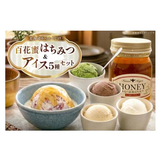 ふるさと納税 加工品等 はちみつ 北海道 砂川市 はちみつ &amp; アイス 百花蜜 450g × 1本 牧場直送アイス 120ml×5種 計5個 吉田養蜂園 岩瀬牧場 北海道 砂…