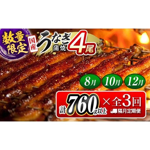 ふるさと納税 うなぎ 宮崎県 新富町 数量限定 特大 うなぎ 定期便 国産 鰻 蒲焼 4尾セット 全3回 隔月定期便(2026年8月、10月、12月お届け)合計2.2kg以上 …