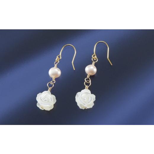 ふるさと納税 アクセサリー ピアス 大阪府 大東市 102506-1 マザーオブパール「薔薇」K14GF金張りピアス