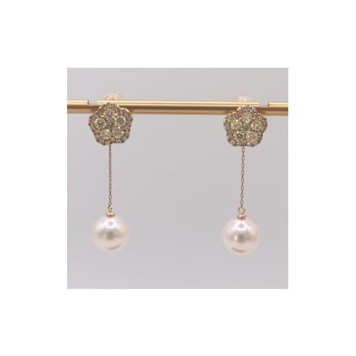 ふるさと納税 アクセサリー ピアス 三重県 伊勢市 2043 真珠科学研究所花珠鑑別書付 まき厚0.70mm K18 あこや本真珠8.4mm ダイヤモンド1.00ct チャームピア…