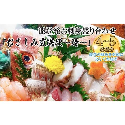 ふるさと納税 旬の鮮魚等 石川県 七尾市 お届け日: 05月31日 (日) 能登半島地震復興支援 能登産 お刺身盛り合わせセット「おさしみ直送便〜詩〜」4〜5名…