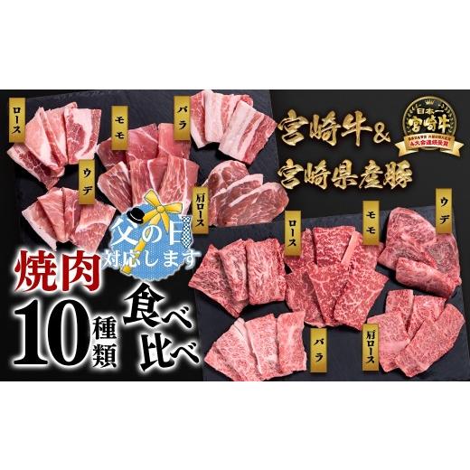 ふるさと納税 牛肉 焼肉・バーベキュー 宮崎県 西都市 父の日ギフト 宮崎牛&宮崎県産豚肉 焼肉10種盛り 食べ比べセット計600g 宮崎牛4等級以上 国産牛 豚肉 …