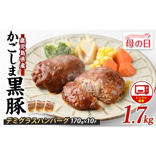 ふるさと納税 豚肉 ハンバーグ 鹿児島県 指宿市 母の日ギフト レンジで簡単 かごしま黒豚デミグラスハンバーグ170g×10個(レンジ調理)(岡村商店/IB024-029m)…