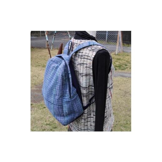 ふるさと納税 カバン リュック 静岡県 藤枝市 バッグ 薄いブルーの リュックサック 裂き織り チョイス限定 １点もの 鞄 着物 リュック ハンドメイド かばん カ…_6