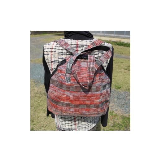 ふるさと納税 カバン リュック 静岡県 藤枝市 バッグ 赤系の小さめ リュックサック 裂き織り チョイス限定 １点もの 鞄 着物 リュック ハンドメイド かばん カ…_1