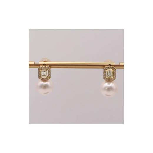 ふるさと納税 アクセサリー ピアス 三重県 伊勢市 2046 真珠科学研究所花珠鑑別書付 K18 あこや本真珠8.0mmup スクエアーカットダイヤモンド&メレダイヤモ…