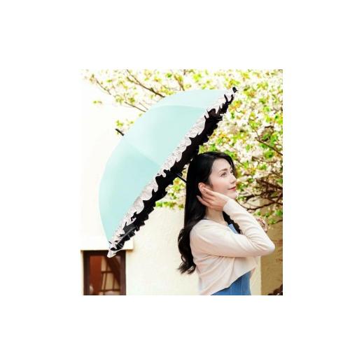 ふるさと納税 雑貨・日用品 兵庫県 芦屋市 ロサブラン 日傘 ミドル フリル 55cm ミント×アイボリー 1f1-020 | 100% 完全遮光 晴雨兼用 Rose blanc 傘 カサ u…