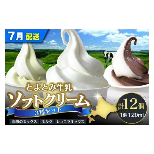 ふるさと納税 菓子 アイス 北海道 豊富町 2026年7月配送 とよとみ牛乳ソフトクリーム ミルク/ショコラミックス/季節のミックス 各120ml 計12個 2026年7月配…
