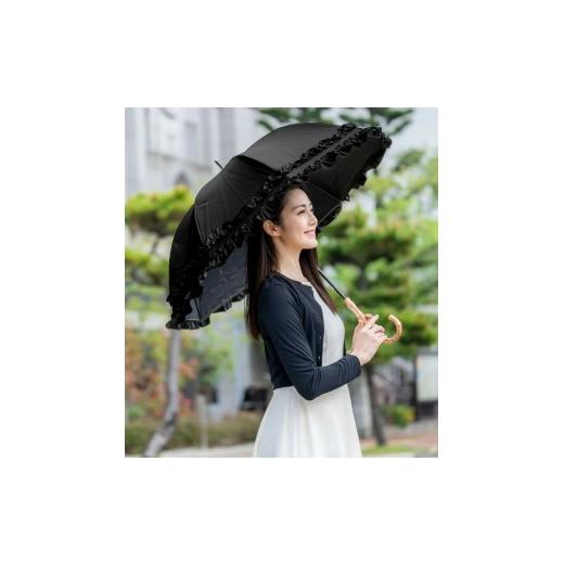ふるさと納税 雑貨・日用品 兵庫県 芦屋市 ロサブラン 日傘 ミドル ダブルフリル 55cm ブラック | 100% 完全遮光 晴雨兼用 Rose blanc 傘 カサ uvカット 遮光…