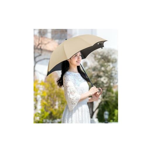 ふるさと納税 雑貨・日用品 兵庫県 芦屋市 ロサブラン 日傘 2段折り プレーン 曲がり竹手元 50cm シャンパンベージュ(ブラック) | 100% 完全遮光 晴雨兼用 Ro…