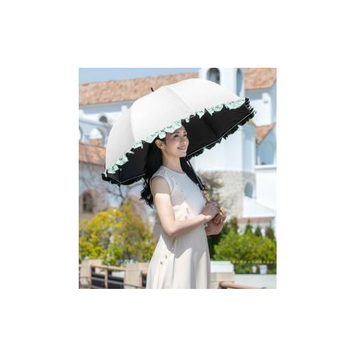 ふるさと納税 雑貨・日用品 兵庫県 芦屋市 ロサブラン 日傘 ラージ フリル 60cm アイボリー×ミント | 100% 完全遮光 晴雨兼用 Rose blanc 傘 カサ uvカット …