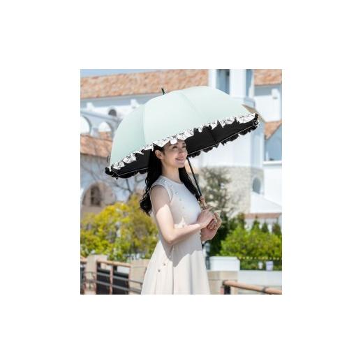ふるさと納税 雑貨・日用品 兵庫県 芦屋市 ロサブラン 日傘 ラージ フリル 60cm ミント×アイボリー | 100% 完全遮光 晴雨兼用 Rose blanc 傘 カサ uvカット …