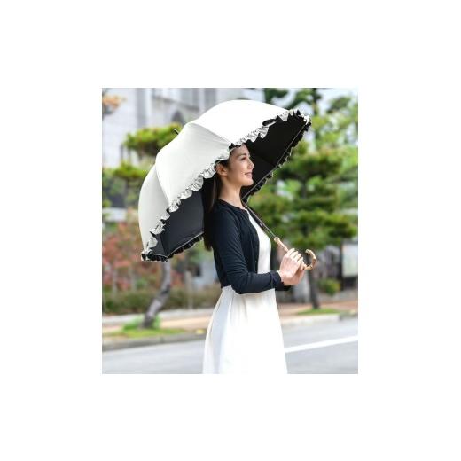 ふるさと納税 雑貨・日用品 兵庫県 芦屋市 ロサブラン 日傘 ラージ フリル 60cm アイボリー | 100% 完全遮光 晴雨兼用 Rose blanc 傘 カサ uvカット 遮光 遮…