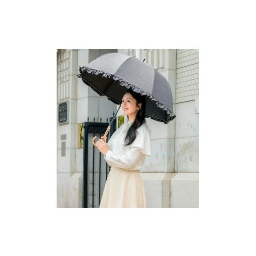ふるさと納税 雑貨・日用品 兵庫県 芦屋市 ロサブラン 日傘 ラージ フリル ダンガリー 60cm ダンガリーグレー | 100% 完全遮光 晴雨兼用 Rose blanc 傘 カサ …
