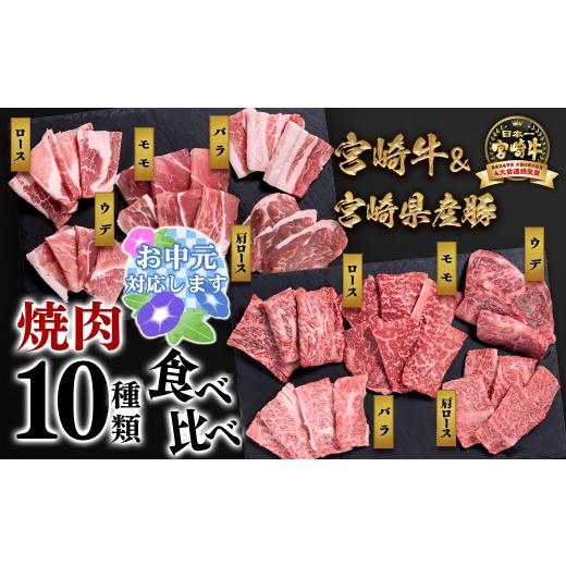 ふるさと納税 牛肉 焼肉・バーベキュー 宮崎県 西都市 お中元ギフト 宮崎牛&宮崎県産豚肉 焼肉10種盛り 食べ比べセット計600g 宮崎牛4等級以上 国産牛 豚肉 …