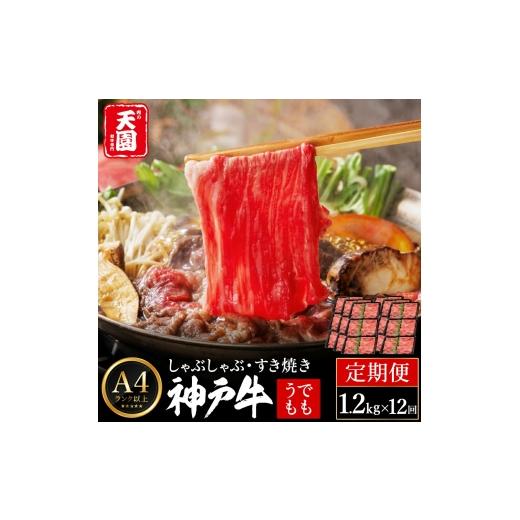 ふるさと納税 牛肉 すき焼き 兵庫県 豊岡市 定期便 神戸牛 赤身 モモ しゃぶしゃぶ すき焼き 計14.4kg(1.2kg×12回)毎月1回のお届け / A4ランク以上 しゃぶ…