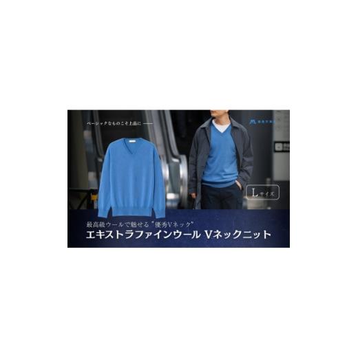 ふるさと納税 服 男 群馬県 藤岡市 el alto×藤巻百貨店 エキストラファインウール Vネックニット(モロカンブルー)Lサイズ 1732711