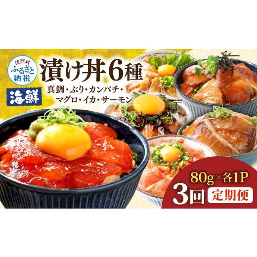 ふるさと納税 魚貝類 鯛 高知県 芸西村 漬け丼6種セット 真鯛・ブリ・カンパチ・マグロ・サーモン・イカ 1食80g×各1P 3回定期便 タイ 鰤 鮪 海鮮丼 刺身 海鮮…