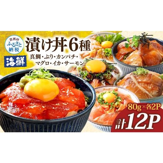 ふるさと納税 魚貝類 鯛 高知県 芸西村 漬け丼6種セット 真鯛・ブリ・カンパチ・マグロ・サーモン・イカ 1食80g×計12P タイ 鰤 鮪 海鮮丼 刺身 海鮮 魚介 魚 …
