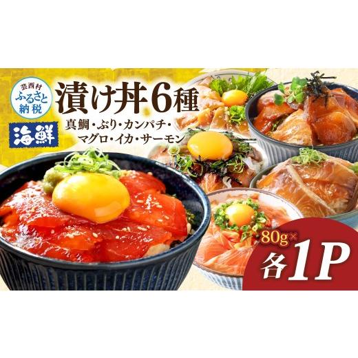 ふるさと納税 魚貝類 鯛 高知県 芸西村 漬け丼6種セット 真鯛・ブリ・カンパチ・マグロ・サーモン・イカ 1食80g×各1P タイ 鰤 鮪 海鮮丼 刺身 海鮮 魚介 魚 …