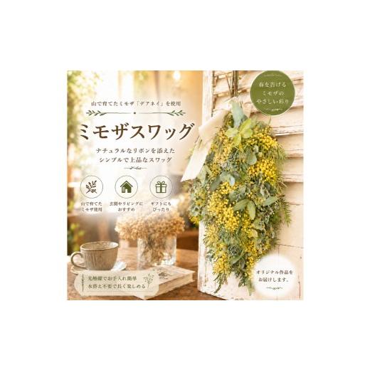 ふるさと納税 雑貨・日用品 花 岡山県 倉敷市 倉敷市栽培 山で育てたミモザ 「 デアネイ 」 とユーカリの贅沢ナチュラルスワッグ 春を告げるミモザの壁飾り …