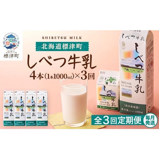 ふるさと納税 飲料類 牛乳 北海道 標津町 毎月 定期便 3ヶ月 定期便 しべつ牛乳 1L × 4本 北海道産 パックミルク 全3回 定期便 牛乳 乳製品 生乳 生乳100% …