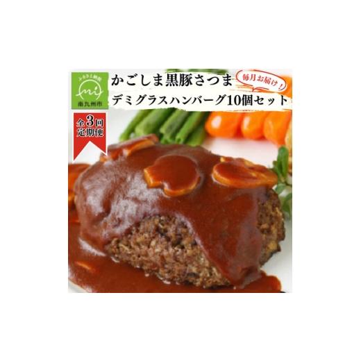 ふるさと納税 豚肉 ハンバーグ 鹿児島県 南九州市 毎月定期便 「かごしま黒豚さつま」デミグラスハンバーグ10個セット(南九州市)全3回 4086888