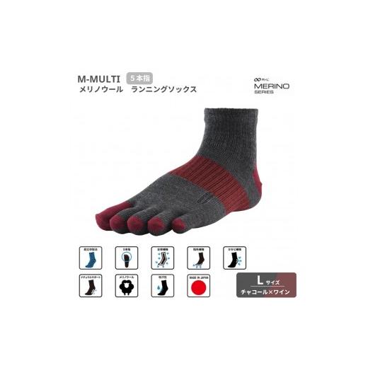 ふるさと納税 スポーツ・アウトドア 埼玉県 富士見市 M-MULTI メリノウール ソックス ( 5本指 )チャコール×ワインL ランニングソックス チャコール×ワイン…