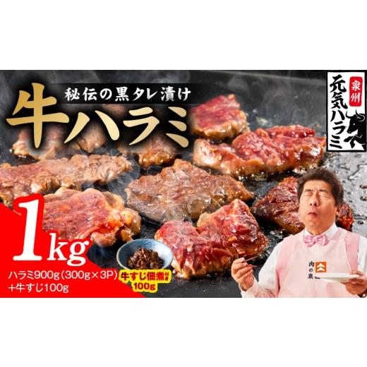 ふるさと納税 牛肉 大阪府 泉佐野市 新登場 極旨黒ダレ 牛ハラミ 総量 1kg(ハラミ 300g×3P+牛すじ 100g) 牛肉 はらみ 小分け 焼肉 お弁当 BBQ 訳あり ワケ…