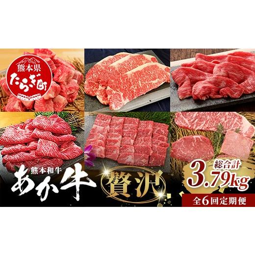 ふるさと納税 牛肉 ステーキ 熊本県 多良木町 定期便6回 あか牛 贅沢 定期便 < 肩ロースすき焼き500g・焼肉食べ比べ500g・赤身すき焼き肉800g・サイコロス…