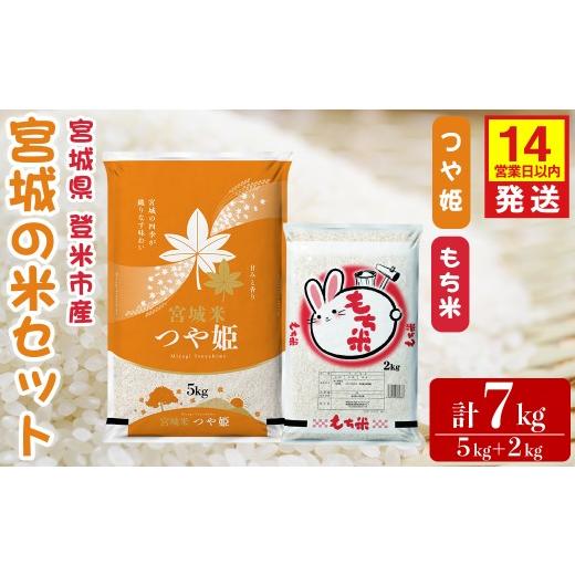 ふるさと納税 米 宮城県 登米市 14営業日以内に発送予定 つや姫・もち米セット 計7kg(5kg+2kg) 宮城の米セット みやこがねもち 精米 お米 おこめ 米 コメ …