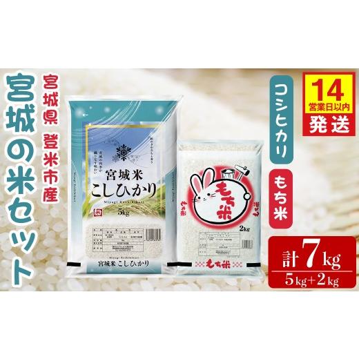 ふるさと納税 米 宮城県 登米市 14営業日以内に発送予定 コシヒカリ・もち米セット 計7kg(5kg+2kg) 宮城の米セット みやこがねもち 精米 お米 おこめ 米 …