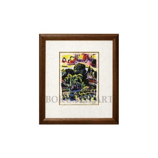 ふるさと納税 家具 沖縄県 伊是名村 名嘉睦稔・木版画 村の夕暮れ サイズ小 1742397