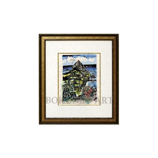 ふるさと納税 家具 沖縄県 伊是名村 名嘉睦稔・木版画 グスク西方より サイズ小 1742399