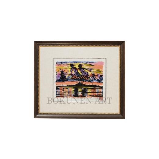 ふるさと納税 家具 沖縄県 伊是名村 名嘉睦稔・木版画 いえ上空いま通過 サイズ小 1742407