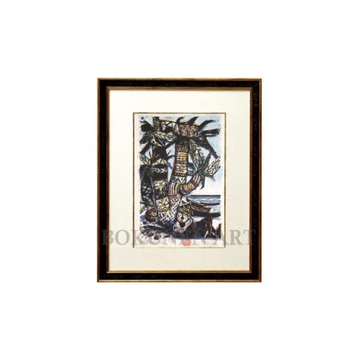 ふるさと納税 家具 沖縄県 伊是名村 名嘉睦稔・木版画 潮待ち3 サイズ中 1742779