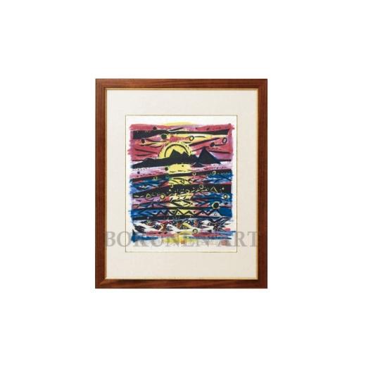 ふるさと納税 家具 沖縄県 伊是名村 名嘉睦稔・木版画 伊平屋渡のあけもどろ サイズ大 1743684