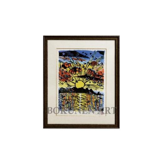 ふるさと納税 家具 沖縄県 伊是名村 名嘉睦稔・木版画 伊是名島の夜明 サイズ大 1743688