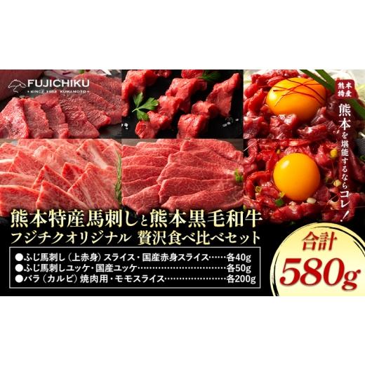 ふるさと納税 馬肉 熊本県 菊池市 熊本特産馬刺し と 熊本黒毛和牛 フジチクオリジナル 贅沢食べ比べ セット 計 580g 亀井通産株式会社[30日以内に出荷予定(…