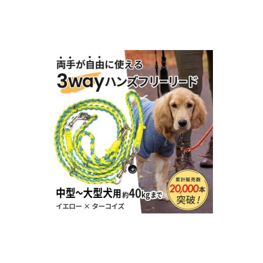 ふるさと納税 雑貨・日用品 静岡県 掛川市 犬用 3WAYハンズフリーリード(中型〜大型犬用)イエロー×ターコイズ ゴールデンママ 1743321