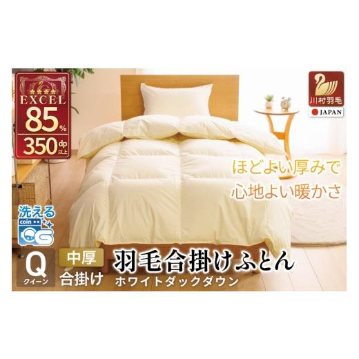 ふるさと納税 タオル・寝具 掛け布団 山梨県 韮崎市 春秋用 洗える 羽毛布団 合掛け クイーン ホワイトダックダウン85% 1.4kg 無地 アイボリー 中厚 春用 秋…