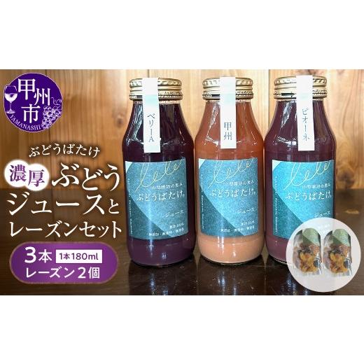 ふるさと納税 果汁飲料 ぶどう 山梨県 甲州市 ぶどうばたけ 濃厚ぶどうジュース3本・レーズン2個セット(BDB)B13-1611 ジュースとレーズンセット